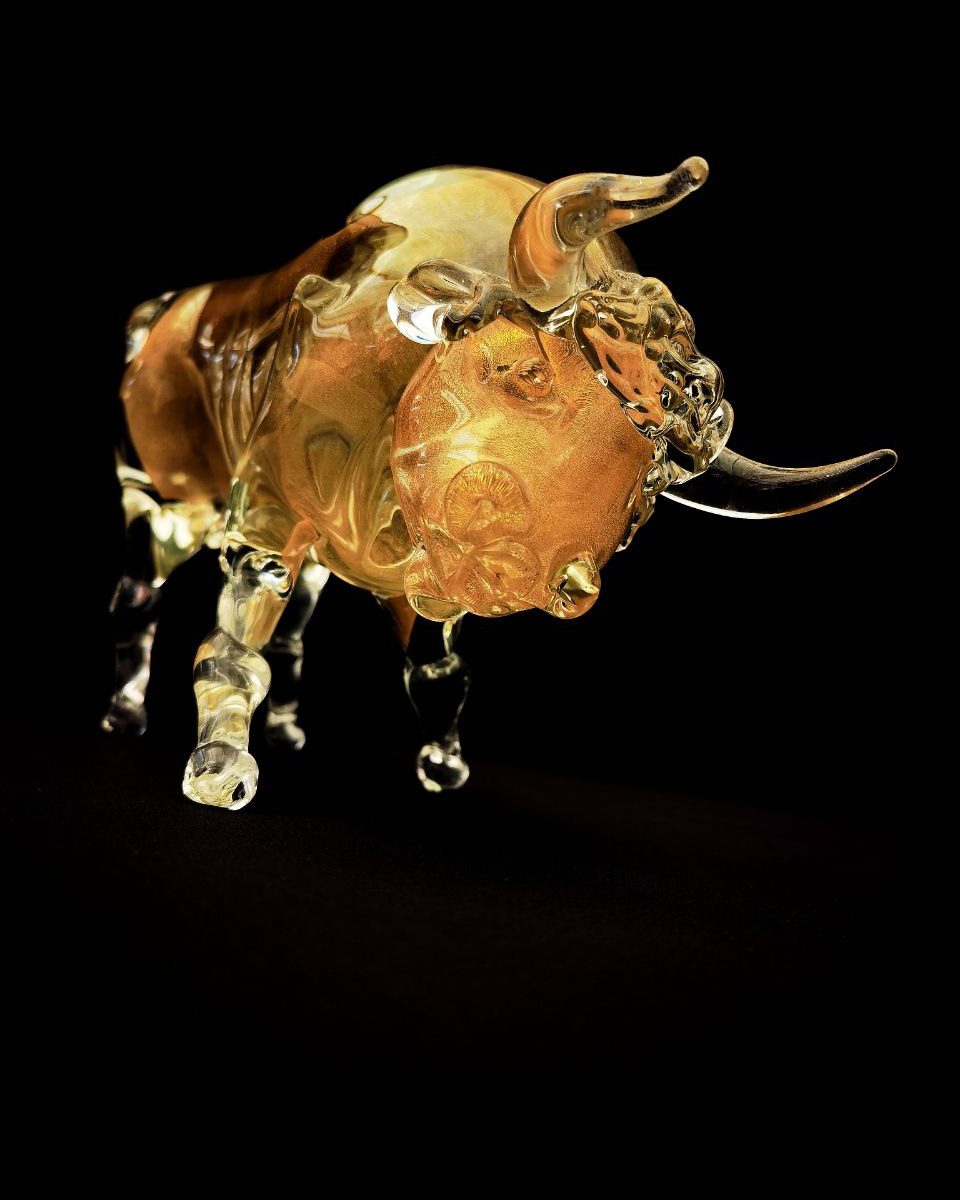 Murano Glass Golden Bull